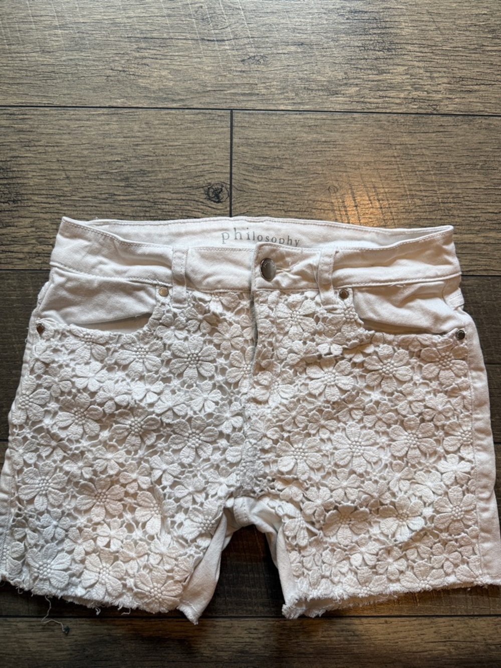 Philosophy White Floral Crochet Lace Jean Shorts